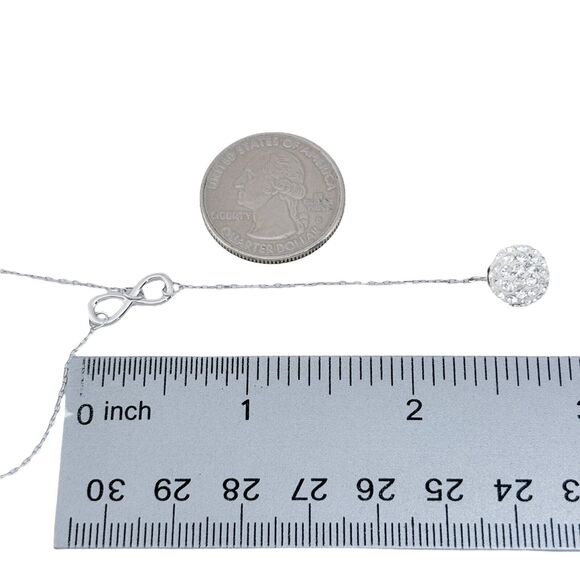 Cubic Zirconia Infinity Link Lariat Necklace | Vintage Sterling Silver | 16-18" - Picture 3 of 5